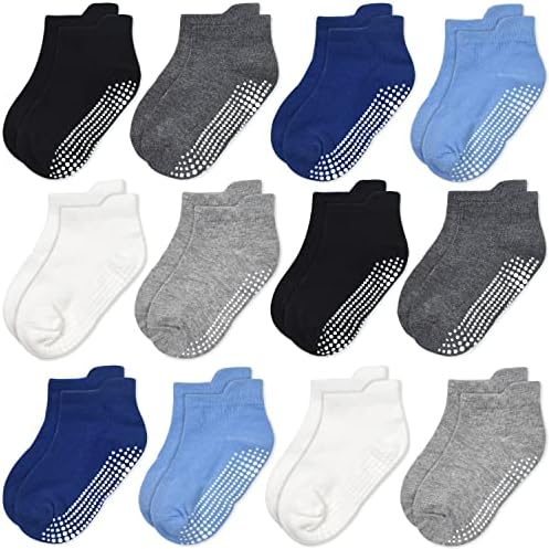 Toddler Ankle Socks Non Slip- 12 Pairs Baby Boys Girls Grips Socks Anti Skid for 0-7 Years Kids Children