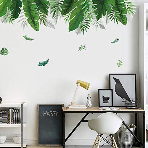 Vinilo decorativo hojas tropicales verdes, removible miniatura 3