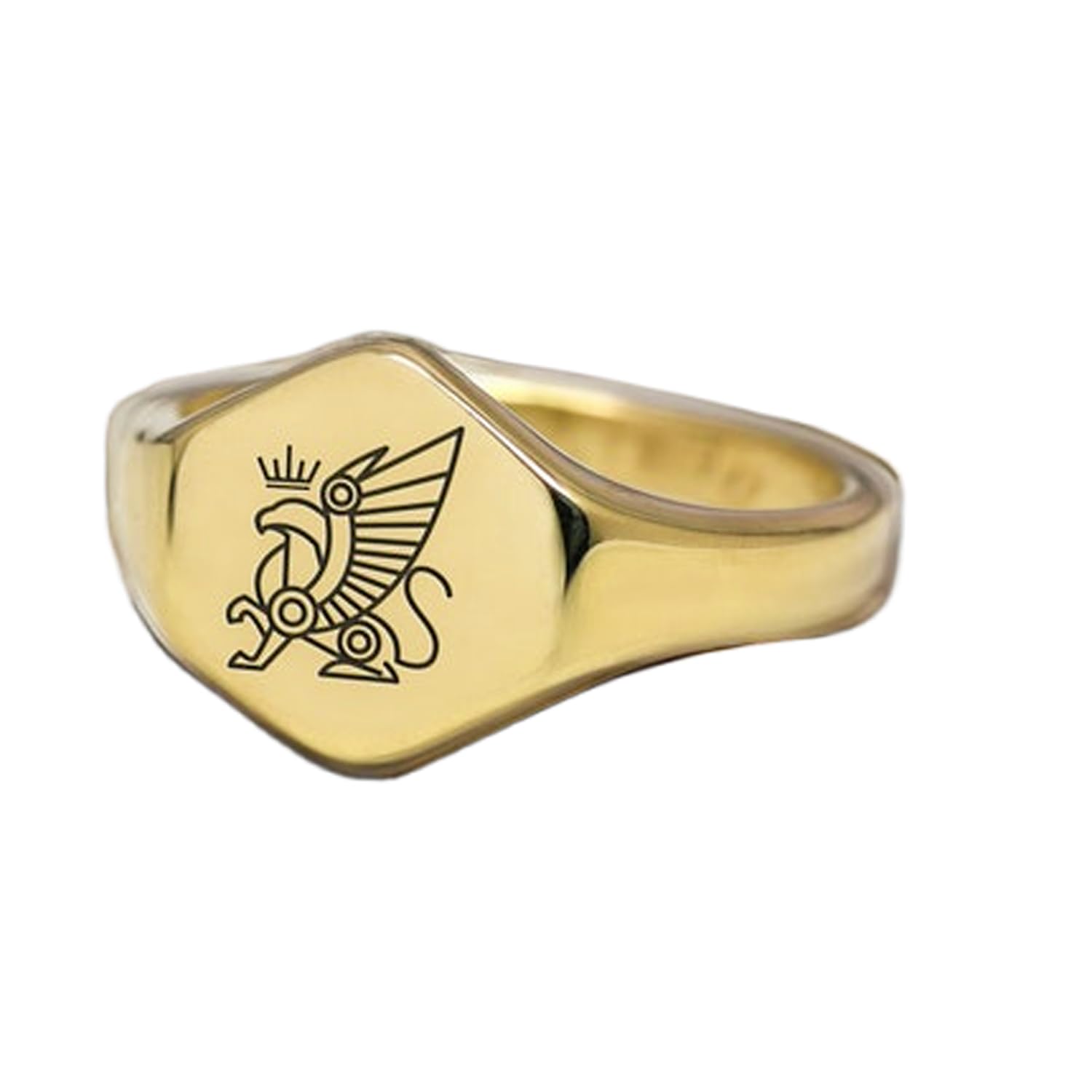 Bague griffon gravée hexagonale en argent 925 plaqué or massif - 6