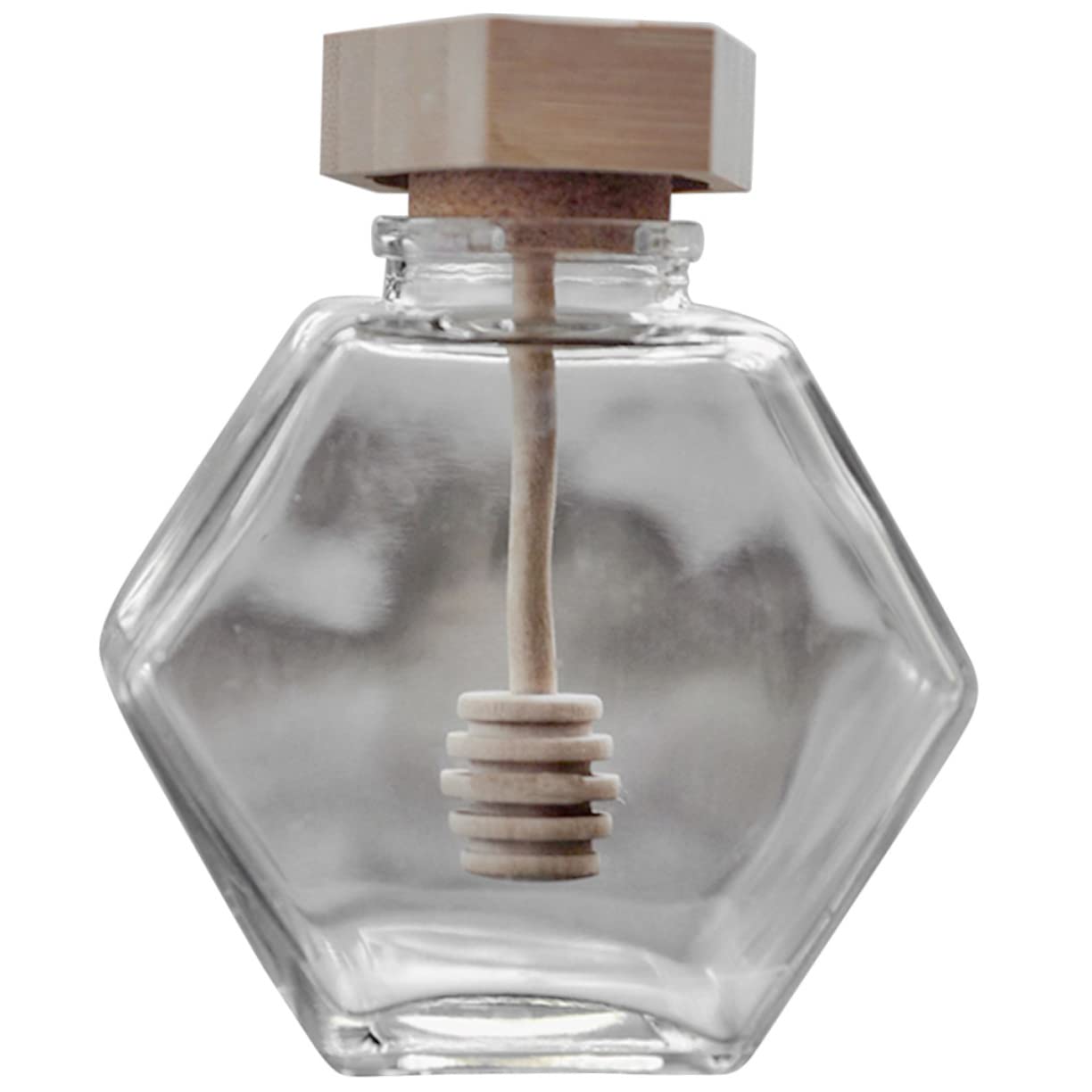 OUNONA Honey Pot Glass Container with Dipper and Lid Versatile Syrup Dispenser for Honey Jam and Syrups Transparent Food Grade Glass Design for Kitchen Use