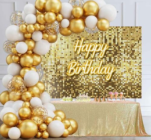 Fondo Dorado Feliz Cumpleaños 7x5ft para Fotografía miniatura 2