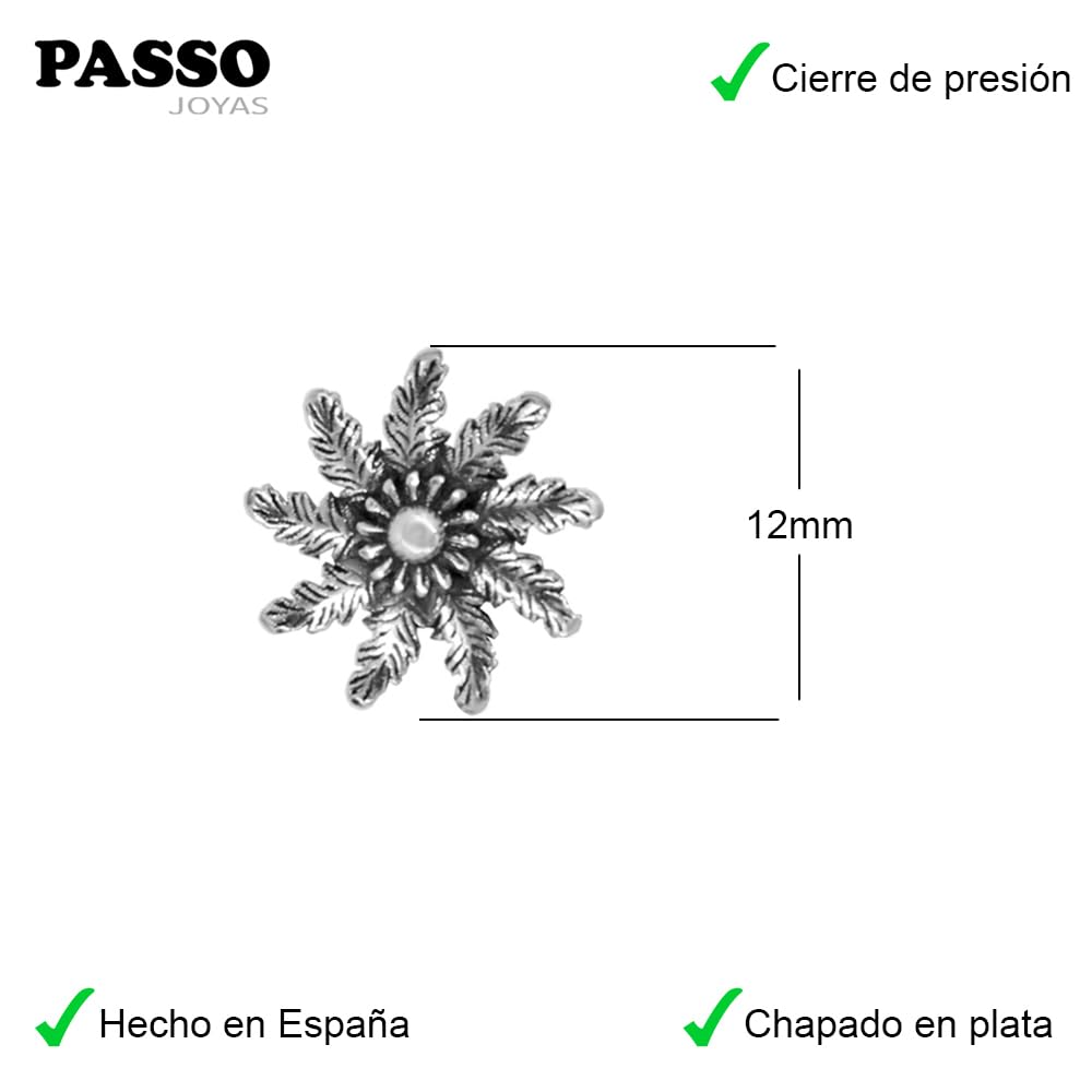 Pendientes Flor del Sol Vasco 12mm plata cierre de presión amuleto étnico