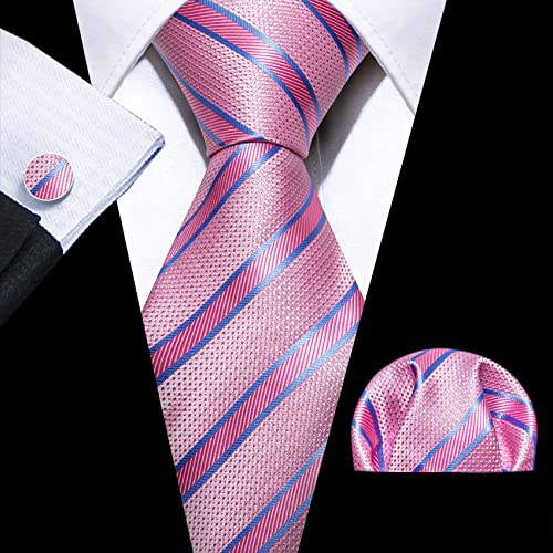 Image of YOHOWA Men Plaid /Striped Ties Set Silk Business Wedding Formal Fashion Necktie and Pocket Square Cufflinks Set