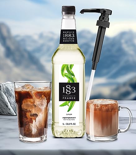 Image of 1883 Peppermint Syrup with Pump - Premium Flavoring Syrup for Coffee, Lattes, Hot Chocolate, Cocktails & Holiday Drinks - 1L (33.8 fl oz) Bottle