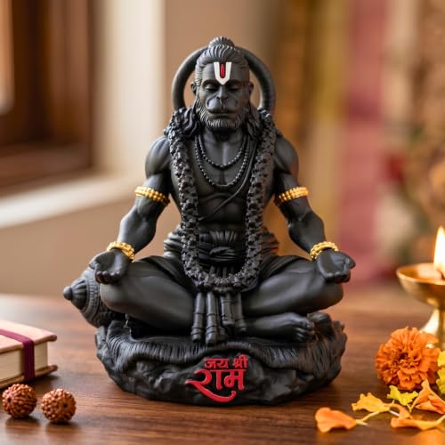 Image of Hanuman Idol for Car Dashboard, 3.25 Inch Black Polyresin Murti