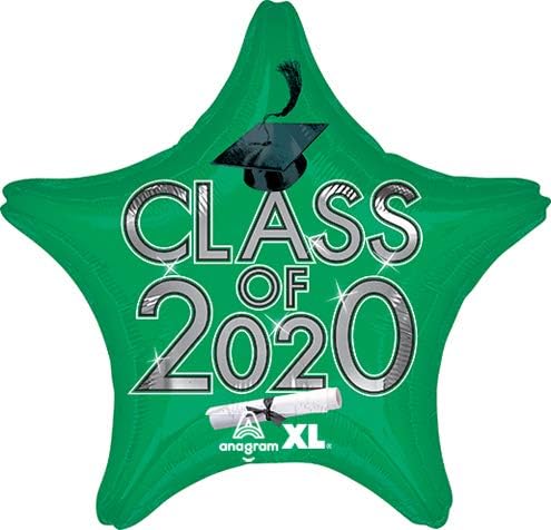 Graduation Cap Star Shaped Mylar Balloons 3-Pack (Green - Class of 2020)