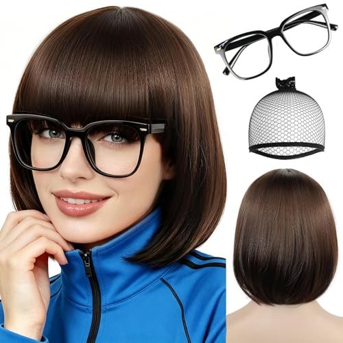 BESTBEL 2Pc Brown Bob Wig for Women Brown Anime Cosplay Wig with Bangs