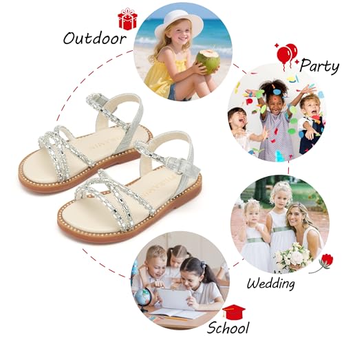 Image of PHIRAMIN Toddler Girl Sandals - Flower Girl Dress Shoes Open Toe Little Kid Flats