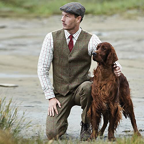 Plaid Men's Tweed Olive Green 3 Piece Suit Coat Vintage Hunting Wool Blend Blazer Pants Vest3