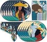 HeroFiber Raya and The Last Dragon Party Supplies | Birthday Party Plates, Napkins, Banner, Tablecloth | Featuring Raya and Sisu | Black, White Cartoon Pattern | Serves 16