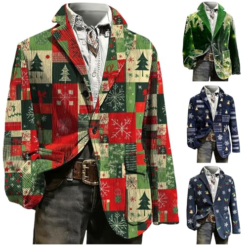 Chaquetas navideñas para hombre de pana divertidas con botones