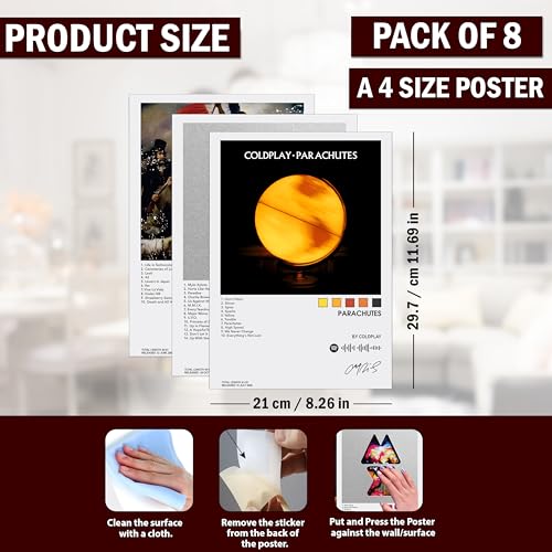 Image of Wall Art Posters, 20x30 cm (A4), Self-Adhesive, Wall Poster for Bedroom, Living Room, Office (Cold Play)