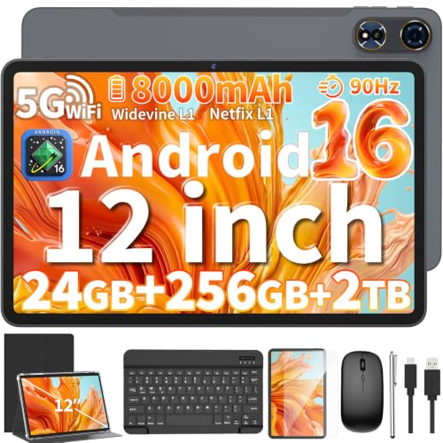 Image of JJGJ Android 16 Tablet with Keyboard - 12 Inch Tablets, Black Case
