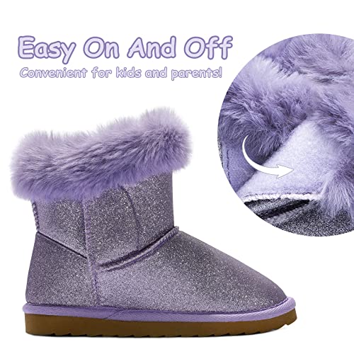 K KomForme Girls Snow Boots Warm Fur Lined Glitter Strap Winter Shoes Lightweight with Hook-and-loop(Toddler/Little Kids/Big Kids)2