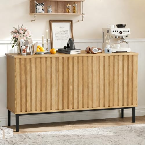 Image of Garvee 47.2 Inch Sideboard Buffet Cabinet with Fluted Doors, Modern Wood Storage Cabinet with Adjustable Shelf, Freestanding Coffee Bar for Dining Room Living Room