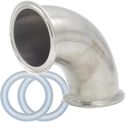 Codo de virola sanitaria 90 grados 3" con 2 juntas de silicona y abrazadera triple de 3 pulgadas