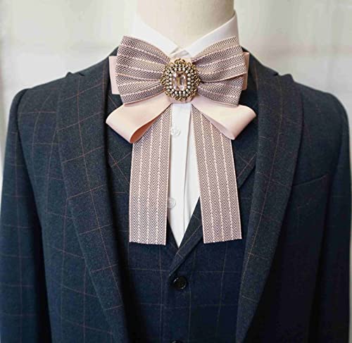 Bow Brooches For Women Fashion Pre-Tied Neck Tie Ribbon Brooch Pins Bow Tie Jabot Collar Christmas Gifts For Women(Sr156 Weave Pink) #TOP1