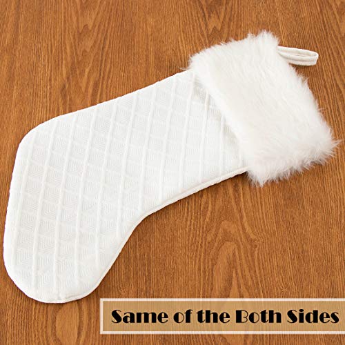 Edldecco 20.5 Inches Christmas Stocking White With Faux Fur Border Trim Handicraft Xmas Tree Decoration Ornaments #TOP4