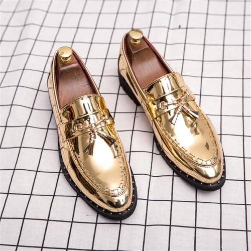 Men's Patent Leather Tassel Slip-On Loafers Shine Golden Wingtip Low Top Prom Shoes Luxury Penny Shoes for Party Perform Socialize3