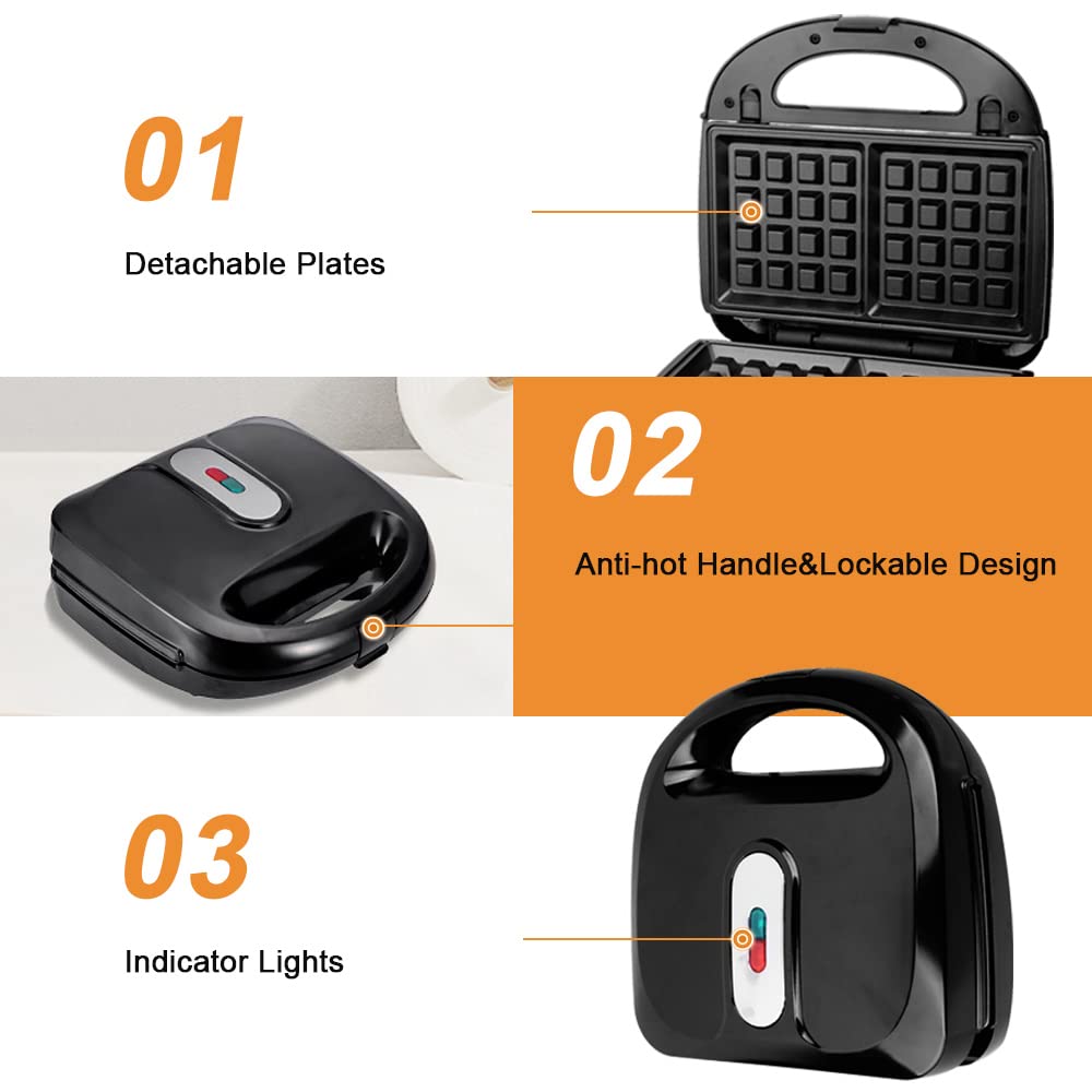 Sandwichmaker 7 in 1, Kontaktgrill, Waffeleisen, Sandwichtoaster, Panini Grill, Antihaftbeschichtung, doppelseitiges Backen bei konstanter Temperatur, 750W