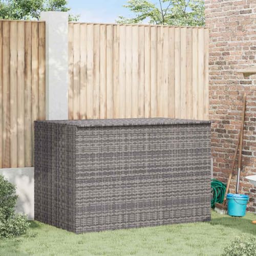Drillkyn Caja de jardín gris 150 x 100 x 100 cm de poliratán con forro interior impermeable, caja de almacenamiento para jardín, para terraza, balcón y piscina, duradera