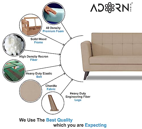 Image of Adorn India Dannis 3+2 5 Seater Sofa Set (Beige) (3 Year Warranty)