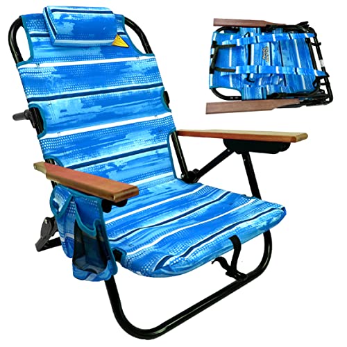 EasyGo Product Mochila para cadeira-5 posições e porta-copos na lateral acolchoada bolsa de armazenamento na parte traseira – alumínio leve à prova de ferrugem – moldura preta, 1 pacote azul praia