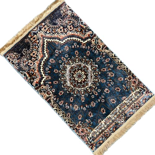 Image of Deluxe Velvet Heavyweight Prayer Rectangular Mat | Elegant and Super Soft Design | Ideal for Muslim Prayers | Heavy Carpet Mat with Premium Softness and Luxurious Design. (Blue), 48 x 30 Inches