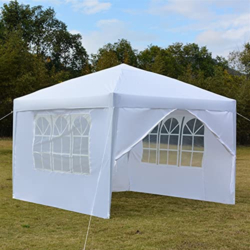10'x10' Outdoor Folding Canopy Party Tent Wedding Tent with 3 Removable Sidewalls for Barbecue Party Family Dinner Doorways Gazebo Storage ​Pavilion Carport,white