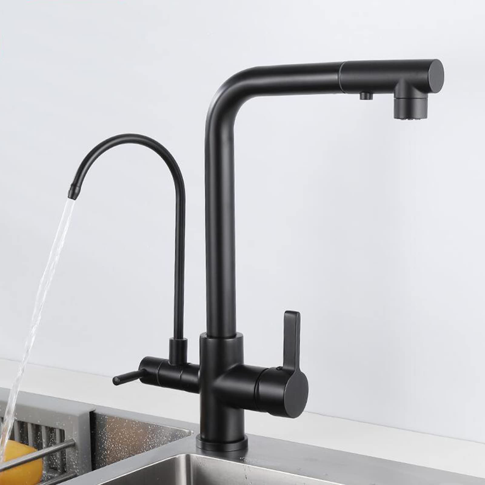 Aycdl Black 3 Way Kitchen Faucet With Pull Out Spray Swivel Hot And Cold Water Brass Kitchen Sink Faucet Water Filter Faucet