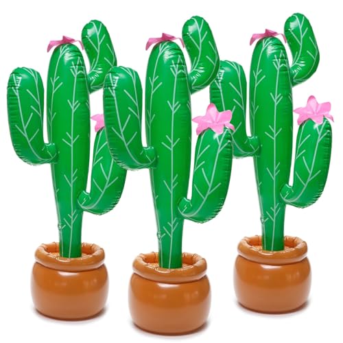 BLUE PANDA 35 Inch Inflatable Cactus Set for Mexican Fiesta Party Decorations, 3 Pack Blow Up Cactus Inflatables