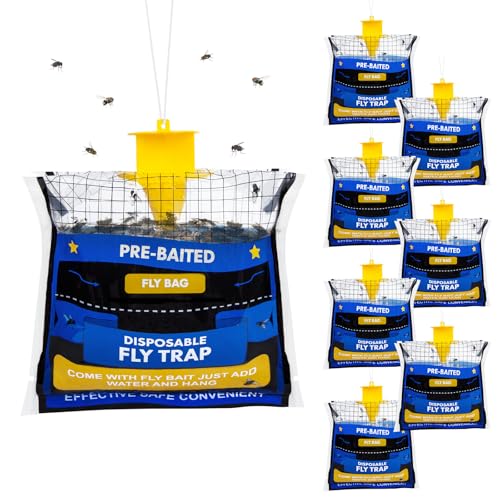 8 Pack Fly Traps Outdoor Hanging for Patio Outdoor Disposable Hanging Fly Trap with 30g Bait Bug Fly Hunter Catcher Killer Control for Barn Horse Ranch Chicken Coop