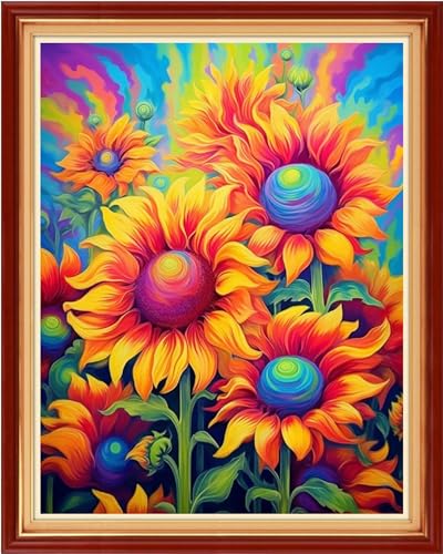 Image of Dimxvean Stamped Cross Stitch Kits,Cross Stitch Kits for Adults Beginners,Embroidery Kits Full Range of Cross Stitch Stamped Kits Needlepoint Kits Cross Stitch Patterns-Magic Sunflower 16x20 inch
