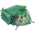 TheDisplayGuys 100-Pack XS 2 x 2 3/4 Dark Green Sheer Organza Gift Bags with Drawstring, Jewelry Candy Treat Wedding Party Favors Mesh Pouch