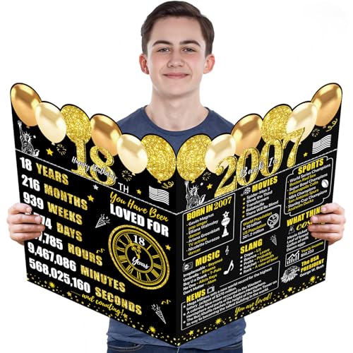 Guiruiy Large 18th Birthday Cards With Envelope for Boys Girls, Black Gold Vintage 2007 18th Birthday Signature Guestbook Gifts Party Supplies, Giant 18 Years Old Birthday Time To Adult Greeting Card Guiruiy Large 18th Birthday Cards With Envelope for Boys Girls, Black Gold Vintage 2007 18th Birthday Signature Guestbook Gifts Party Supplies, Giant 18 Years Old Birthday Time To Adult Greeting Card