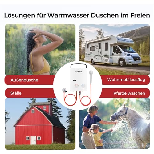 CAMPLUX 5 Liter Tankless Gasdurchlauferhitzer, Tragbarer LPG Durchlauferhitzer mit Griff, 10kW