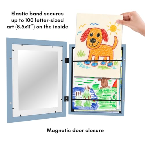 Americanflat Kids Artwork Frame Changeable (Baby Blue) - Magnetic Door Holds 100 Art Pieces - 8.5x11 Letter Size Display with Mat or 10x12.5 Without Mat - My Mini Masterpiece by Americanflat - Image 5