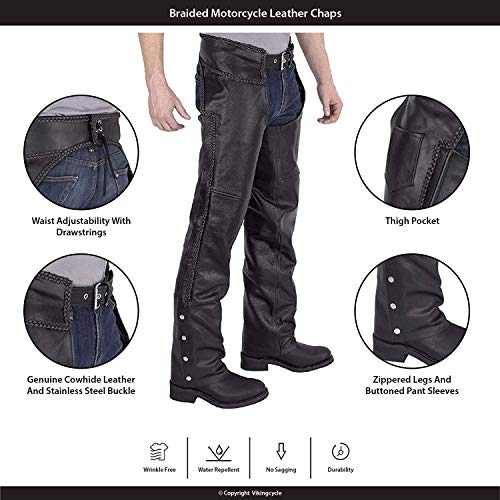 Viking Cycle Leather Chaps - Braided Motorcycle Leather Chaps