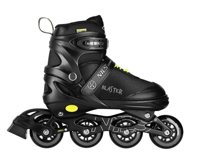 NILS Extreme Blaster Inline Skates Adult & Youth Black with Yellow Auto-Lock System