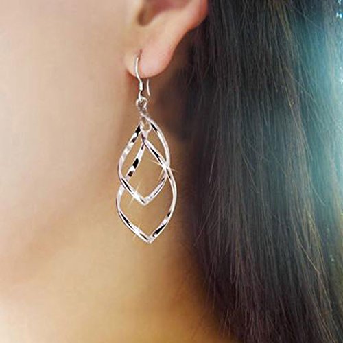 Vktech Fashion Korean Women Double Loop Wave Plated Stud Earrings Gift 2 Colors (Silver)