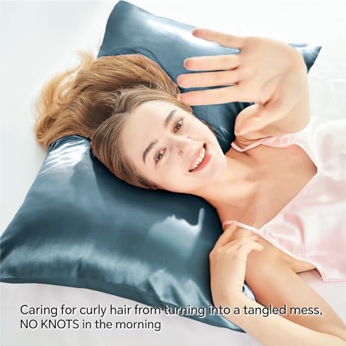 BEDELITE Satin Pillowcase with Zipper, Bluesteel Pillow Cases Queen Size Set of 2, Super Soft and Cooling Similar to Silk Pillow Cases, Gift for Women Men(20x30 Inches)