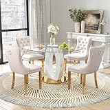 RGZ Modern 47' Clear Glass Round Dining Table Set, 5 PCS Luxury Circle Glass Top Kitchen Table with...