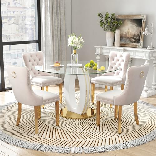RGZ Modern 47" Clear Glass Round Dining Table Set, 5