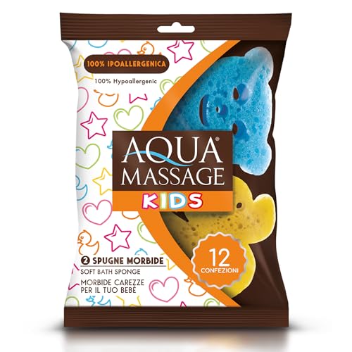 ARIX | 24 esponjas suaves para el cuerpo de los niños con forma de oso y pato de la línea Aqua Massage Kids, esponja de baño delicada 100% hipoalergénica, esponjas de colores para niños – 12 paquetes