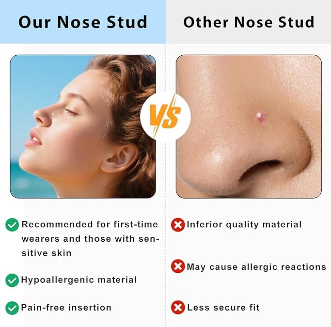 10PCS Clear Nose Studs - Acrylic L-Shaped Nose Bar Ring - Invisible Piercing Jewelry - Flat Top Bone Studs Retainer - Flexible Nose Retainers for School (Clear) — view 6
