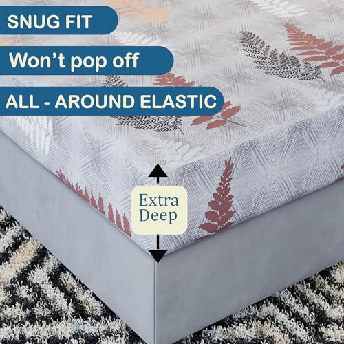 Image of Kuber Industries Cotton 150 TC Double Bedsheet With 2 Pillow Covers | Machine Washable Soft Bedsheet For Living Room, Home & Hotels | Leaf Fitted Print - Grey