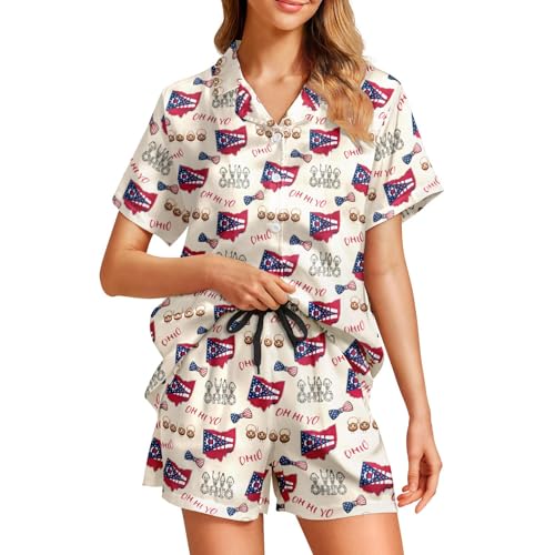 Image of Silk Satin Pajama Set for Women Summer Lounge Pjs Sets 2 Piece Suit Ladies Button Down Tops And Shorts Sleepwear