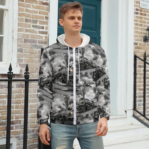 Mens Hoodie Casual Sweatshirt Soft Long Sleeve Full Zip miniatura 3