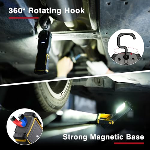 Napatyre LED Arbeitsleuchte Werkstattlampe, 1000LM Taschenlampe LED Aufladbar mit Magnetfuß und Powerbank, 3 Lichtmodi 180° Drehbar Inspektionslampe für Auto Reparatur Werkstatt Garage Notfall