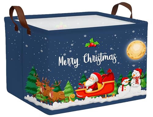 Image of Large Christmas Gifts Empty Baskets Kids Collapsible Holiday Storage Bin with Handle (Deer Santa Claus)
